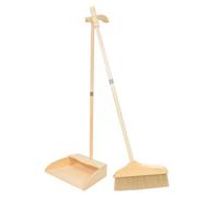 NULYLU Cleaning Broom Tool and Dustpan Kit with Pine Wood Handle and Soft Bristles for Indoor Floor Sweeping and Household Use