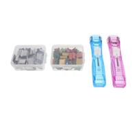 NULYLU Compact Mini Push Paper Clam Clips Dispenser with Reusable Binder Clips, Lightweight Plastic and Metal Construction for Desk Stapling Tasks and Grading Sessions, for Students