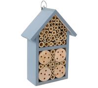 NULYLU Decorative Blue Wooden Bee Nest for Garden and Outdoor Use with Iron Hooks, Ready Assembled Painted Ladybugs Cabin and Bee House for Winter Nesting