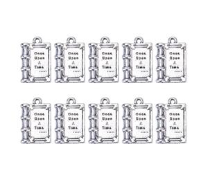 NULYLU DIY Pendant Charms Antique Book Shape Alloy Silver 10pcs Unique and Charming Jewelry Making Pendants for Making Necklace and Bracelet Accessories