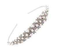 NULYLU Elegant Pearl and Rhinestone Headband for Wedding Parties with Silver Metal Frame, Attractive Design to Hold Hair Tightly, Bridal Hair Accessory for Bride or Daughter