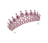 NULYLU Elegant Pink Rhinestone Crown Tiara for Women Wedding and Business Use, Alloy Material Bridal Headpiece with Charming Modern Design