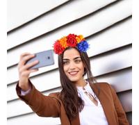 NULYLU Floral Bead Thread Headdress Flower Crown Headpiece for Party Pride Headband Rainbow Crown Design Women Hair Accessories for Year Eve