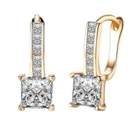 NULYLU Golden Copper Earrings for Women with Zircon Crystals, Sparkling Pendant Design, for Festivals and Business Occasions, Elegant and Beautiful Jewellery