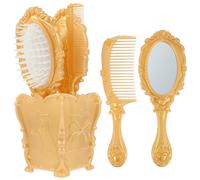 NULYLU Hair Brush and Mirror Vanity Set with Comb Holder, 5Pcs Retro Styling Brushes and Combs for Hair Salon and Home Use