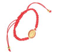 NULYLU Handmade Saint Benedict Medal Adjustable Rope Bracelet in Red