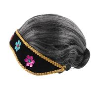 NULYLU Kids Grandma Costume Grey Hair Wig Set for Elderly Role Play Halloween Dress-Up Bun and Accessories