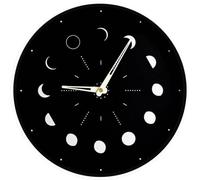 NULYLU Luminous Non-ticking Phase Wall round Moon Clock Wooden Silent Wall-mounted Decoration for Bedroom and Classroom