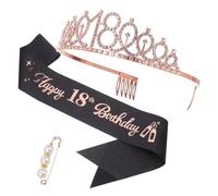 NULYLU Luxury 18th Birthday Tiara and Sash Girls Rhinestone Headband Queen Crowns for Women Party Decoration