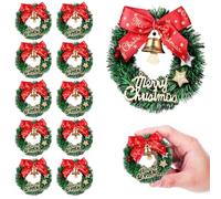 NULYLU Mini Christmas Wreaths Small Plastic and Cloth Wreaths 12pcs with Bow and Bell Decorations Easy to Install Festive Hanging Ornaments to Create for Home and Holiday Decor