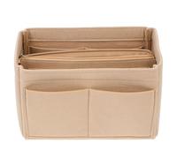 NULYLU Multifunctional Large Capacity Felt Cosmetic Organizer Bag with Detachable Inner Pouch, Beige Makeup Storage Container for Travel and Toiletry, 16X16X30Cm