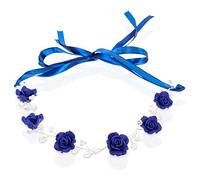 NULYLU Navy Wedding Headband Pearl Rhinestones Bridal Hair Accessories Blue Rose Headdress for Women