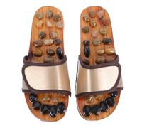 NULYLU Pebble Foot Massage Slippers for Home Indoor Use, Reflexology Acupressure Sandals with Stimulating Sole, Comfortable Brown Size 41-42