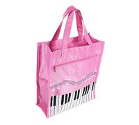 NULYLU Pink Music Note Tote Bag for Women and Girls, Portable Two-layer Piano Music Book Storage Bag Handle, Student Handbag for School and Travel
