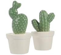 NULYLU Porcelain Cactus Figurines with Good 2pcs with Vivid Details and Beautiful Colour, Green Artificial Cactus Decoration Hand-painted Desktop Ornaments for Bedroom and Study