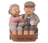 NULYLU Resin Elderly Couple Statue Romantic Anniversary Figurine Decor for Parents Birthday Home Collectible Sculpture
