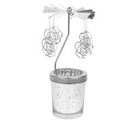 NULYLU Rotating Metal and Glass Carousel Candlestick Tea Light Holder with Elegant Silver Finish, Desk Decor for Wedding Decoration and Valentine's Day, Beautiful and Noble Design