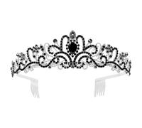 NULYLU Shining Black Rhinestone Wedding Headband Crown for Women, Carefully Polished Alloy Material, Comfortable Fit that Will Not Squeeze the Head, for Banquets and Parties