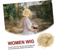 NULYLU Short Curly Hair Wig for Women Natural Looking Fashionable Fake Hair Bun Accessories Practical Hairstyling Tool with True to Life Texture and Easy DIY Use