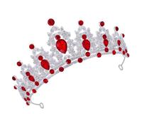 NULYLU Silver Red Baroque Crown Tiara Headband for Brides Family Wedding Party Birthday Accessories