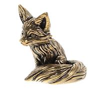 NULYLU Solid Brass Fox Figurine Small Animal Statue Desk Ornament Home Décor Accent Collectible Mini Fox Sculpture for Office and Living Room