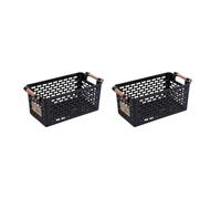 NULYLU Storage Baskets Sundry Containers Lightweight Japanese Style 2pcs Open Design Black for Kitchen and Bedroom Organisation
