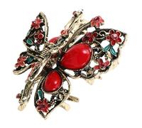 NULYLU Vintage Butterfly Hair Claw Clips with Rhinestones Retro Crystal Hair Accessories for Women and Elegant Alloy Design for Buns and Ponytails for Special Occasions Red