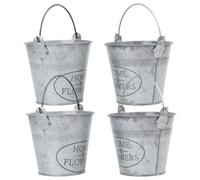 NULYLU Vintage Iron Flower Buckets Retro Rustic Style with Antique Finish 4pcs Metal Containers Flowerpots for Balcony Decoration for Green Project and Outdoor Use