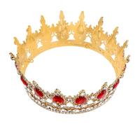 NULYLU Vintage Rhinestone Queen Crown Hair Accessories Gold Crystal Tiara for Bride Wedding Party and Birthday