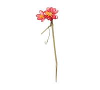 NULYLU Women Hair Chopsticks: Chinese Traditional Hairpin With Red Flower - Handcraft Floral Wooden Hair Stick For Women Buns Elegant Hairstyles