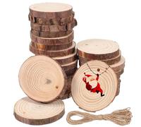 NULYLU Wood Slices Round with Jute Rope for Projects and Crafting 25pcs Brown Unfinished Wooden Discs Round, Authentic Rustic Style, 7-8cm Diameter