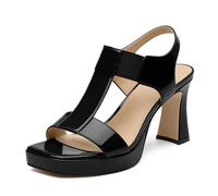 NUMALEO Women's Chunky Block Heels Sandals - Platform High Heel Strappy Summer Sandals with Ankle Strap, Square Open Toe Dressy Comfortable Shoes for Women, Black, 3 UK