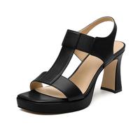 NUMALEO Women's Chunky Block Heels Sandals - Platform High Heel Strappy Summer Sandals with Ankle Strap, Square Open Toe Dressy Comfortable Shoes for Women, Black Pu, 7.5 UK