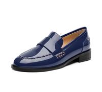 NUMALEO Women's Loafers Penny Loafers & Slip-ons Flats Closed Round Toe Low Heel Shoes 1 Inch Patent Fashion Casual Shoes Comfortable Work Office Flats Dressy Shoes, Navy Blue, 9 UK