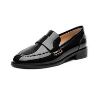 NUMALEO Women's Loafers Penny Loafers & Slip-ons Flats Closed Round Toe Low Heel Shoes 1 Inch Patent Fashion Casual Shoes Comfortable Work Office Flats Dressy Shoes, Black, 9 UK