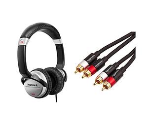 Numark HF125 | Ultra-Portable Professional DJ Headphones With 6ft Cable, 40 mm Drivers for Extended Response & Closed Back Design & Amazon Basics 2-Male to 2-Male RCA Audio Cable - 1.22 meters