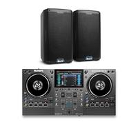 Numark Mixstream Pro Go DJ Controller and ALTO TS408 Powered PA Speakers Pair for Live Music, DJ sets, Events, Music production