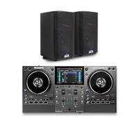 Numark Mixstream Pro Go DJ Controller and ALTO TX408 Powered PA Speakers Pair for Live Music, DJ sets, Events, Music production