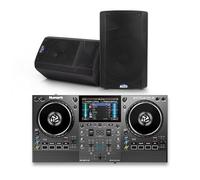 Numark Mixstream Pro Go DJ Controller and ALTO TX410 Powered PA Speakers Pair for Live Music, DJ sets, Events, Music production