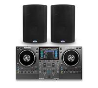 Numark Mixstream Pro Go DJ Controller and ALTO TX412 Powered PA Speakers Pair for Live Music, DJ sets, Events, Music production