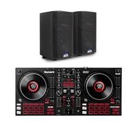 Numark Mixtrack Platinum FX DJ Controller and ALTO TX408 Powered PA Speakers Pair for Live Music, DJ sets, Events, Music production
