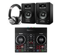 Numark Party Mix Live DJ Controller and M-AUDIO BX4 Pair Studio Monitors with Headphones for Studio Recording, Music Production, Podcasting, Streaming