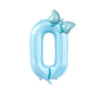 Number 0 Balloon 40 inch blue Number Balloons with blue Bow Foil,Large Foil Self Inflating Birthday Number Balloon for Girls 10th 20th Birthday Anniversary Party Decorations