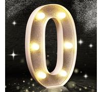 Number 0 Led Light, Silver Glitter LED Light, Glitter Number Lights, Suitable for Birthday Party Decoration, Baby Shower, Wedding Background Home Decoration, 8.5 Inch Silver Number 0 (Warm White)