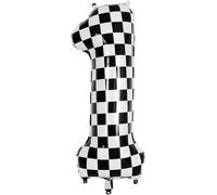 Number 1 Balloon, Checkered Number Balloons 1, 40"Large Self Inflating Foil Balloons 1,Black and White Racing 1 Birthday Balloon for 1st Girls Boys Baby Shower Birthday Anniversary Party Decorations