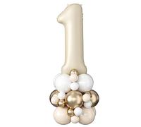 Number 1 Balloon Cream 40 Inch Number 1 Foil Balloon Beige Giant Number One Balloon Tower Stand Large Nude Neutral Digital Balloons Stack for Boys Girls First 1st Birthday Baby Shower Party Decoration