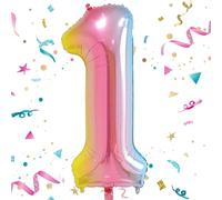 Number 1 Balloon, Rainbow Number Balloons 1, 40"Large Self Inflating Foil Balloons Number 1,Rainbow 1 Birthday Balloon for 1st Girls Boys Baby Shower Birthday Anniversary Theme Party Decorations