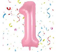 Number 1 Birthday Balloon, 40 Inch Large Self Inflating Pastel Pink Foil Number Balloons for Boys Girls Anniversaries Pearl Pink Giant Digit Balloons Birthday Party Decorations Supplies (A)