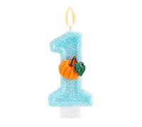 Number 1 Birthday Candle, Glitter Pumpkin First Birthday Cake Topper Fall Theme Party Decoration for Baby Shower Anniversary Celebration (Blue, Style 3)