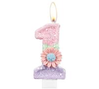Number 1 Birthday Candles, Macaron 3D Number Candles for Cake Topper with Flower, 1st Birthday Candles Girls Women Sweet Theme Birthday Party Wedding Anniversary Celebration Supplies